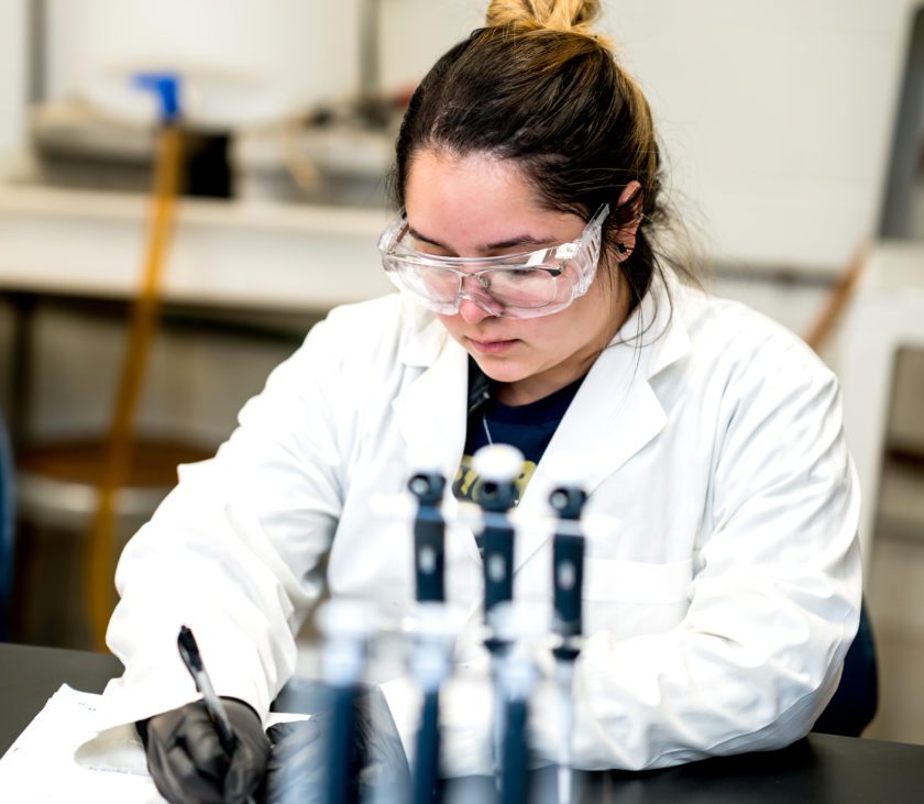 Science and Math student working in a lab