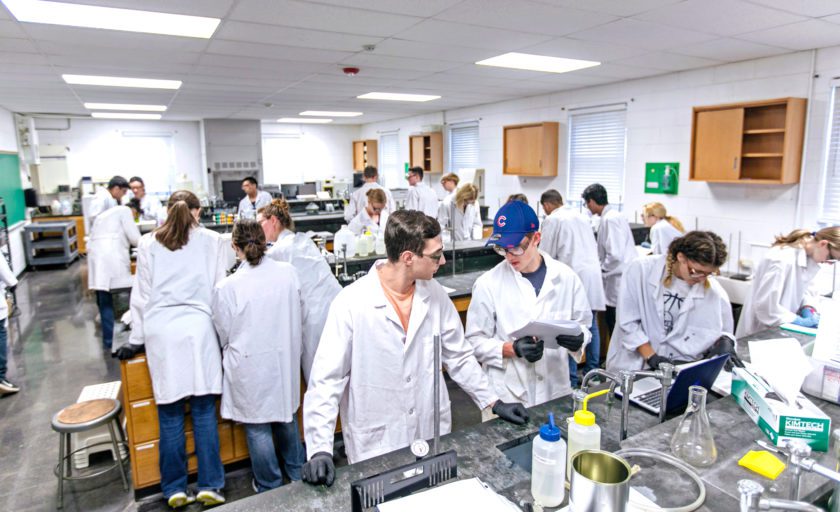 Science and Math students working in a lab