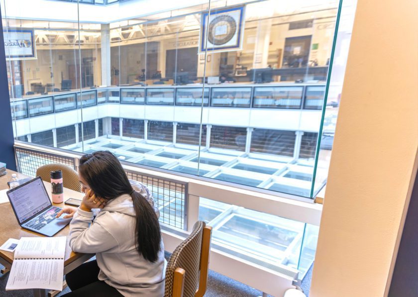 Student studying in library