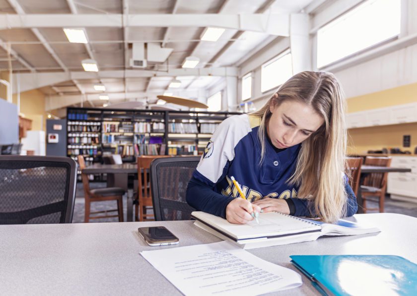 Student studying in Creekside South building