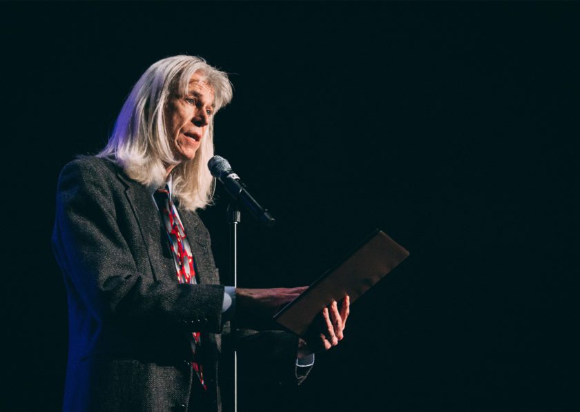 Professor Torgerson speaking at a campus event