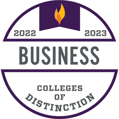 Purple, circle logo for 2022-2023 Business Colleges of Distinction