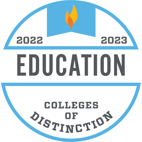 Blue circle logo for 2022-2023 Education colleges of distinction