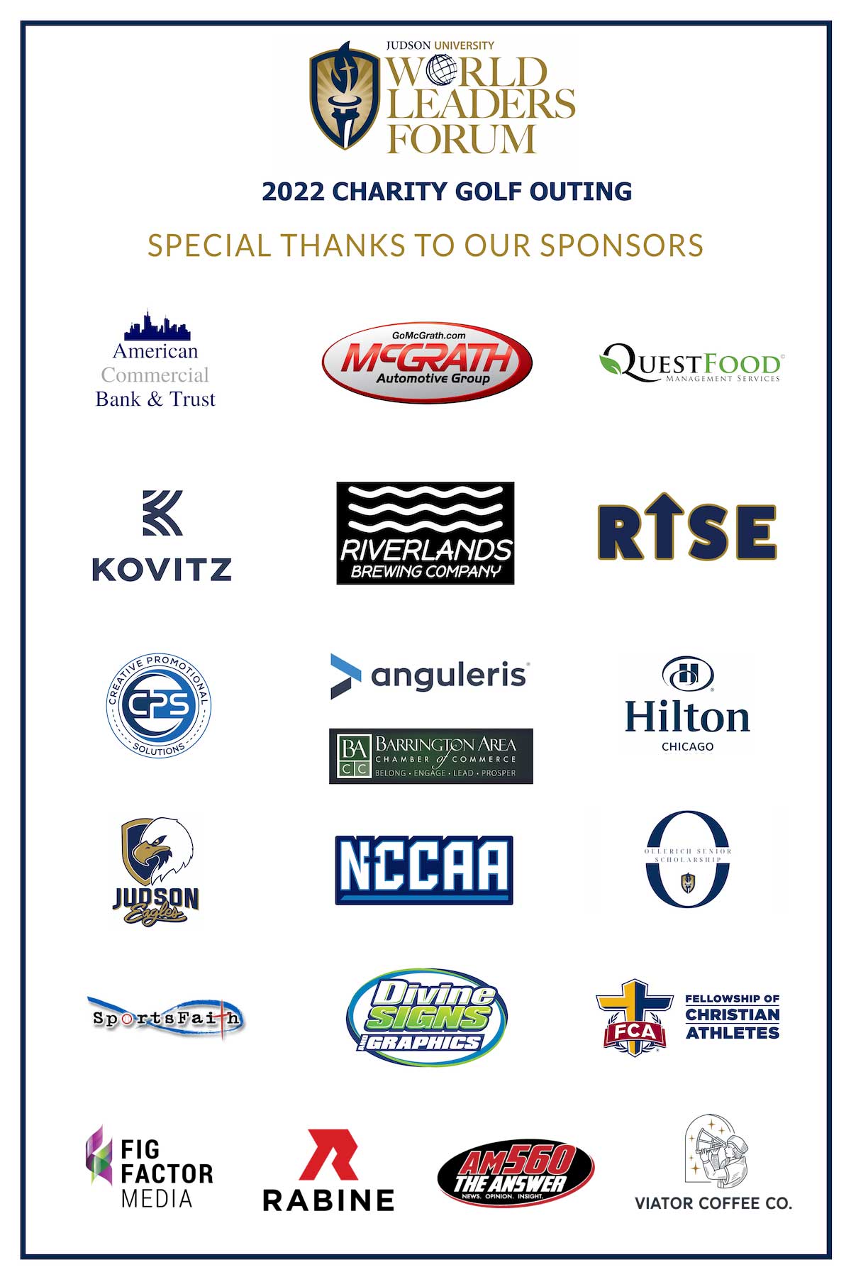 2022 Charity Golf Sponsors